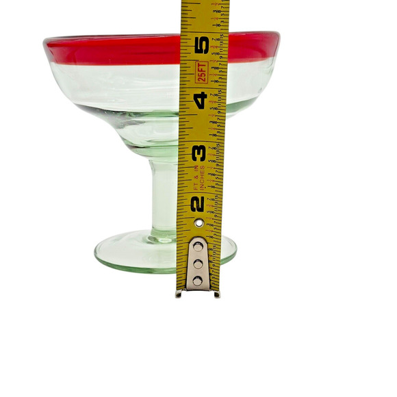 Margarita Glasses Red Rim Mexican Hand Blown Thick Glass Set Of 2 Barware 10 oz - Picture 5 of 7